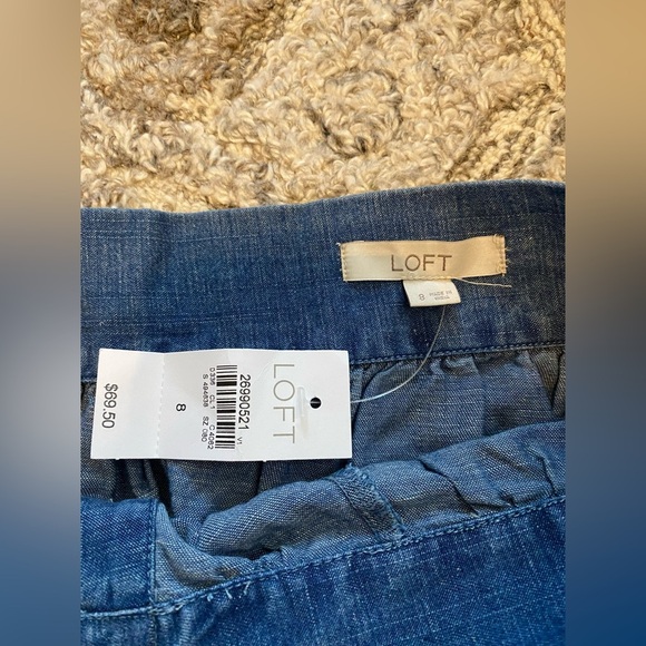 New Ann Taylor LOFT Side Button Linen Blend Chambray Blue A-line Skirt Sz 8 - Picture 8 of 10